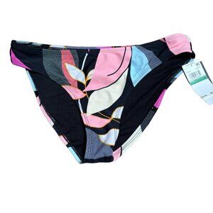 Hula Honey Women's Swimsuit Bottoms Size L Black Multi Color Print